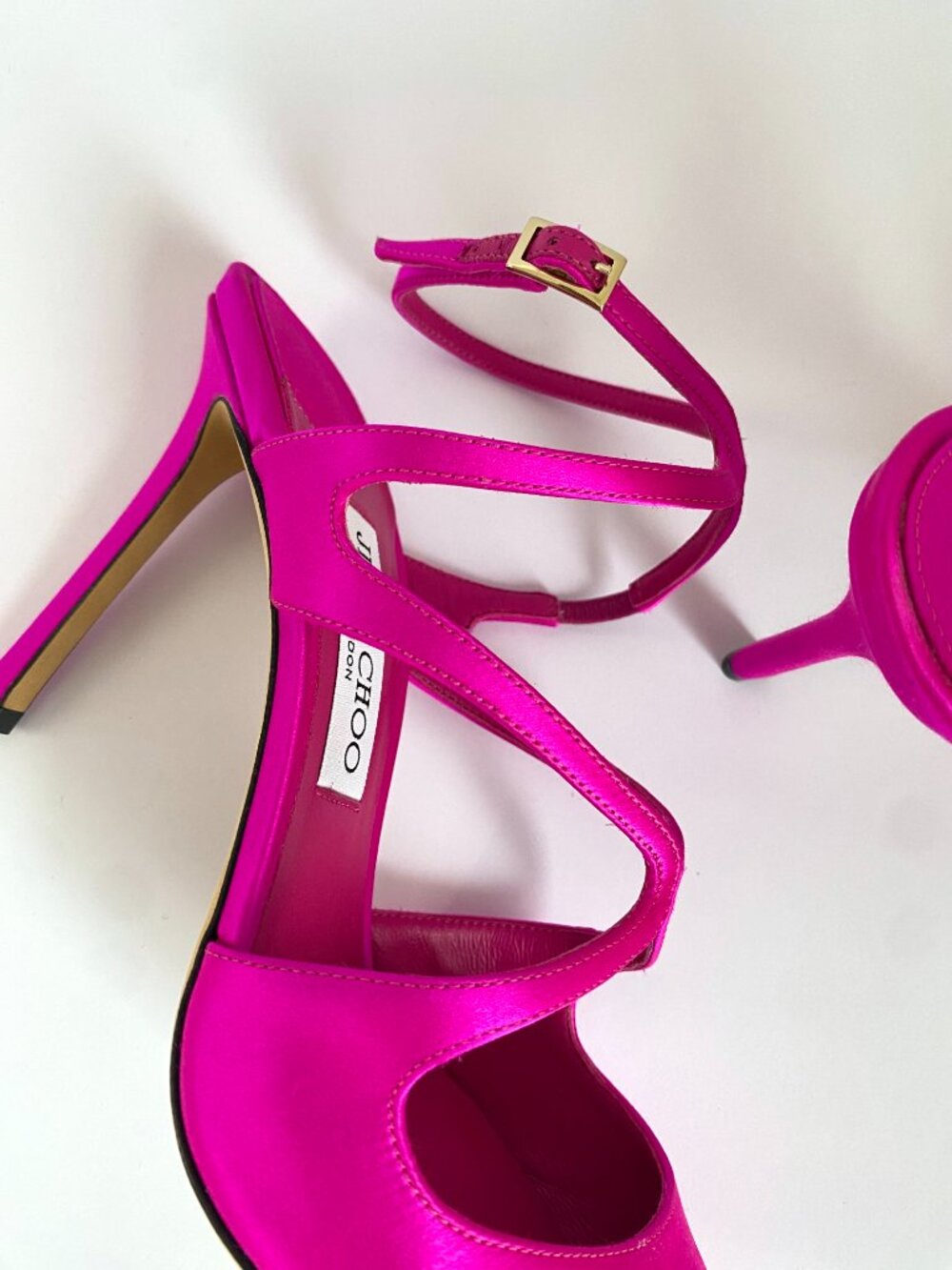New Jimmy Choo Azia 95 Satin Pumps | Fuchsia Pink Strappy Heels | Size 8 - Picture 6 of 12